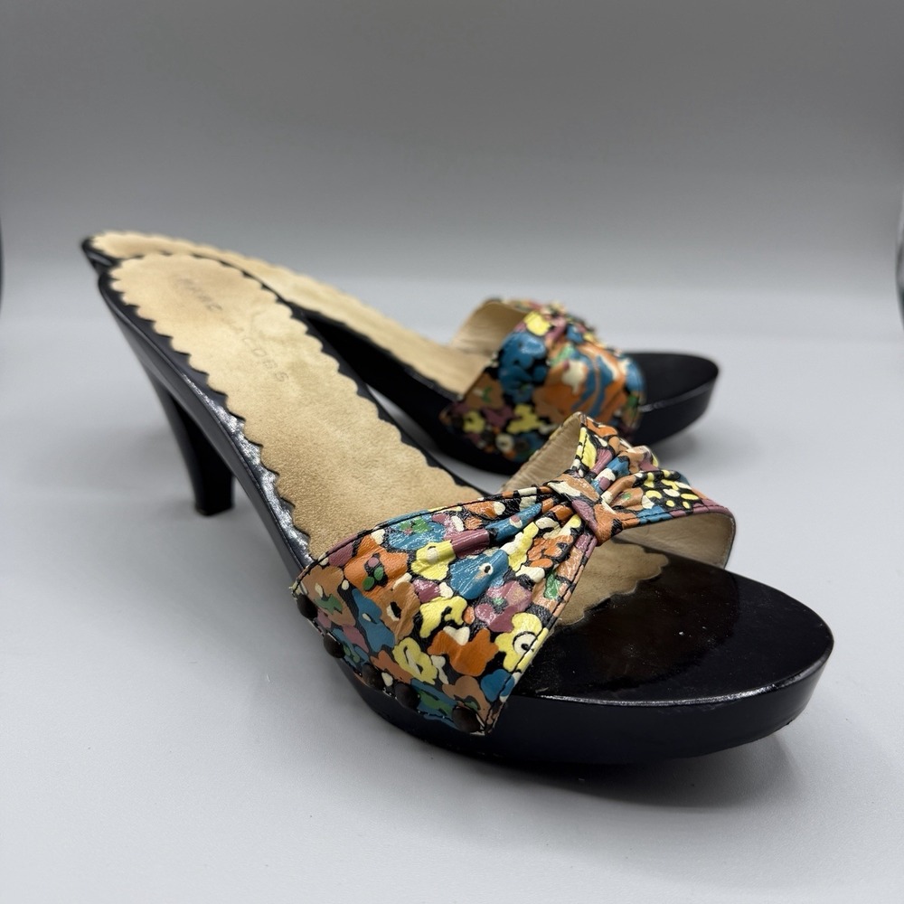 MARC JACOBS Floral Leather Open Toe Wood Heel Mule Sandals Pumps Size 37/ US 7 - Picture 2 of 10